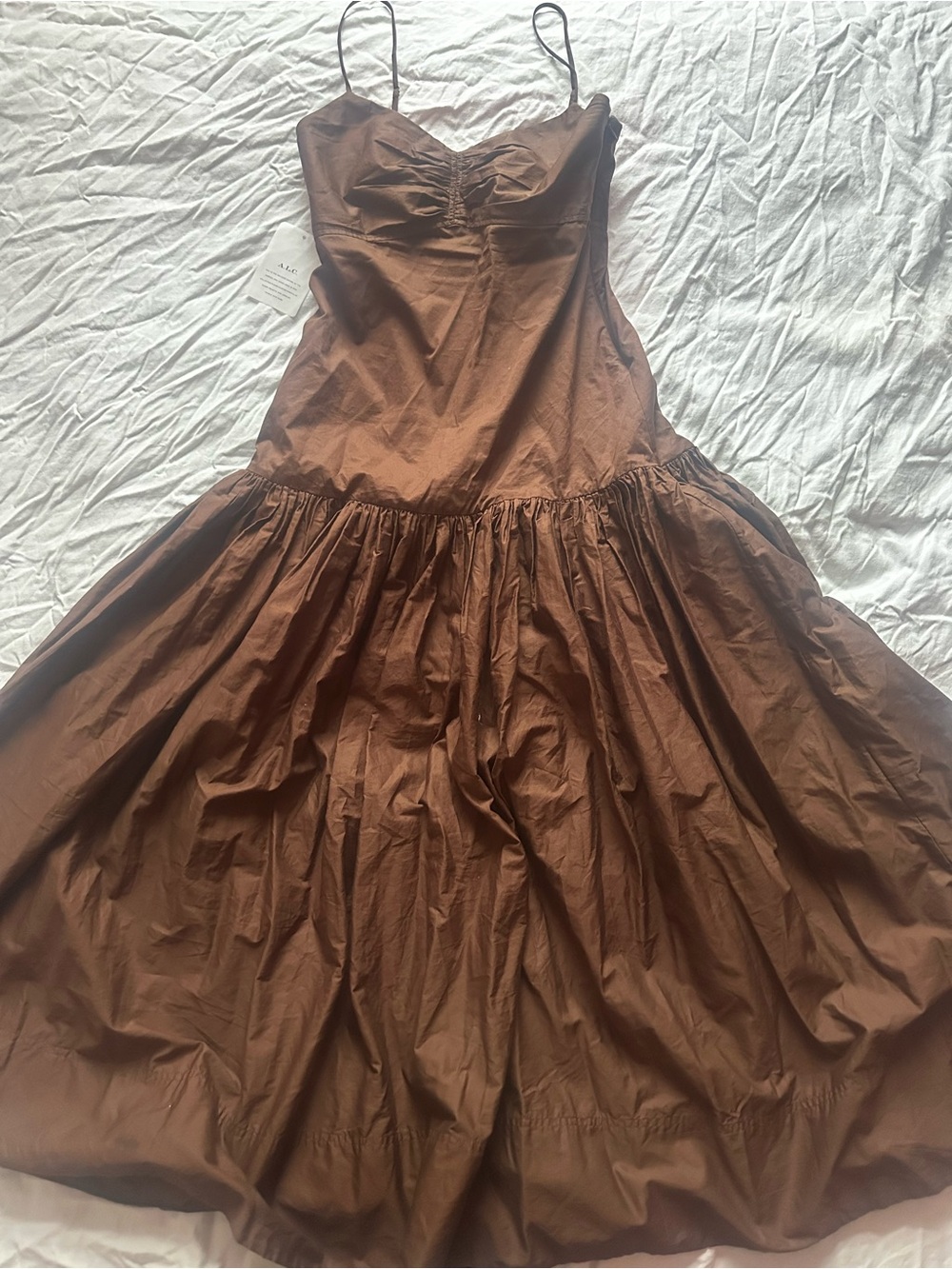 A.L.C. Harper Ruched Drop-Waist Brown Cotton Maxi Dress Size 2 NWT - Picture 3 of 14